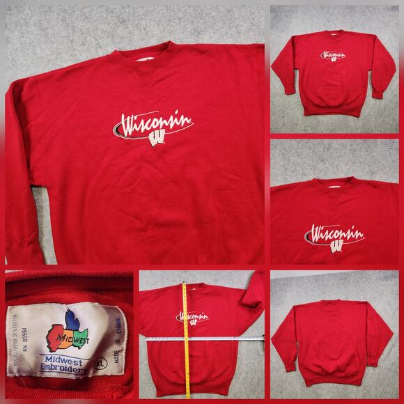 Vintage Wisconsin Badgers Sweatshirt Mens XL Red NCAA College Crewneck 90s - Picture 1 of 13